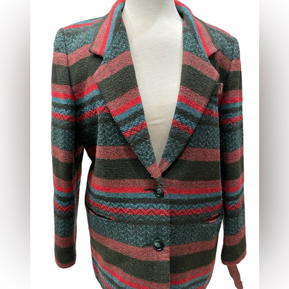VTG Lawrence Bruce Southwest Aztec Wool Blend Lined Blanket Blazer Jacket Sz 12 - Picture 8 of 11